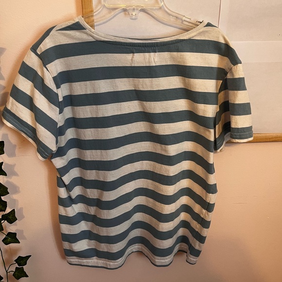 Women's Basic Blue and White Stripped Tee - Picture 4 of 6